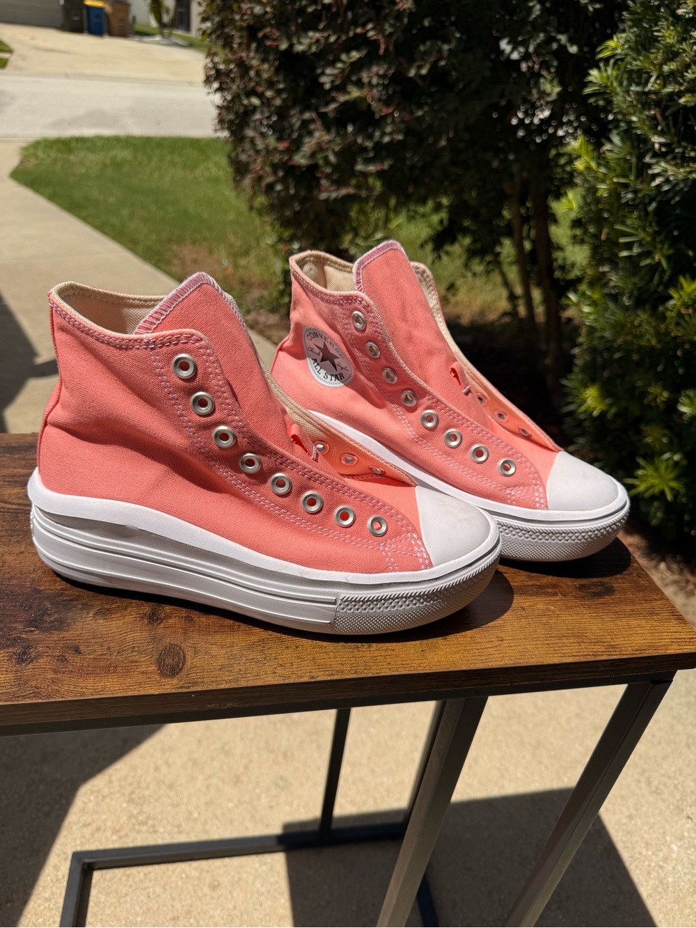 Converse Coral Pink High-Top Platform Sneakers